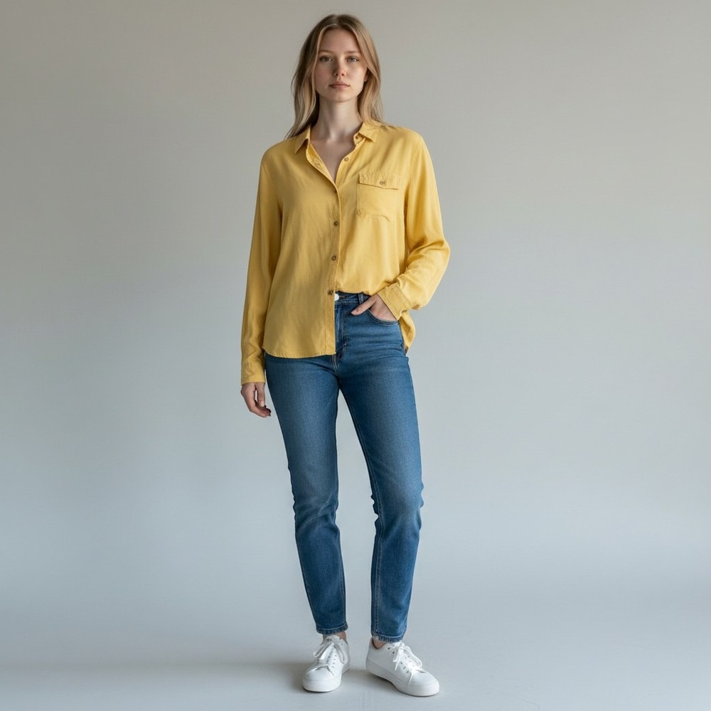 Coastal Thread & Supply Lyocell Button‎ Down Large Sunshine Core Earthy Yellow
